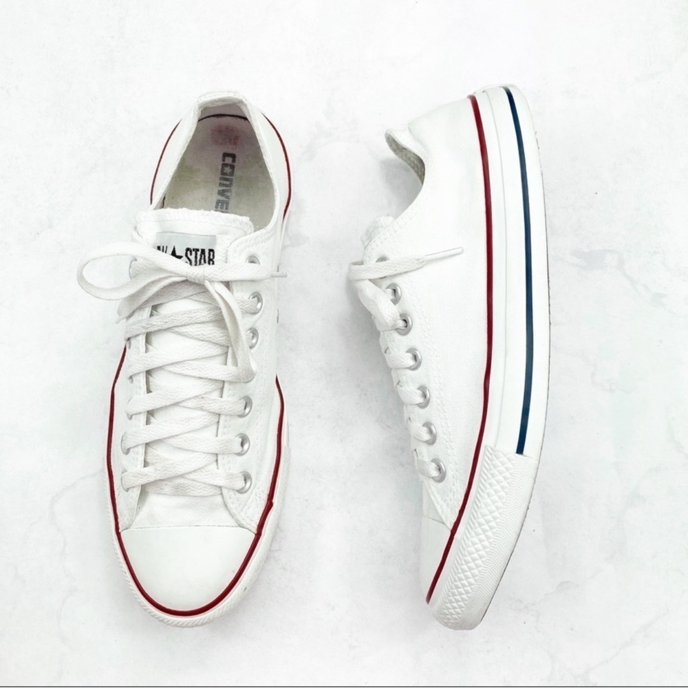 Converse All Star White Sneakers with Red and Blue Trim